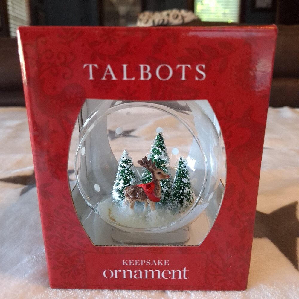 2021 Talbots Christmas Ornament Glass With Open Woodland‎ Scene Deer Trees Snow